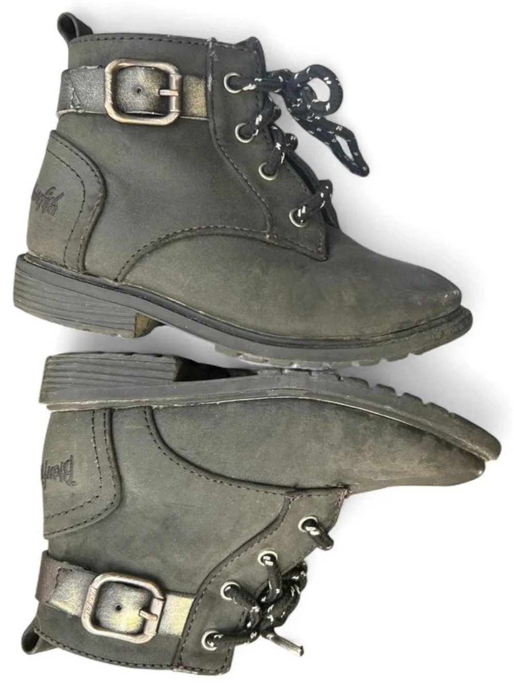 Kids Black Lace-Up Ankle Boots with Buckle Accent - Youth